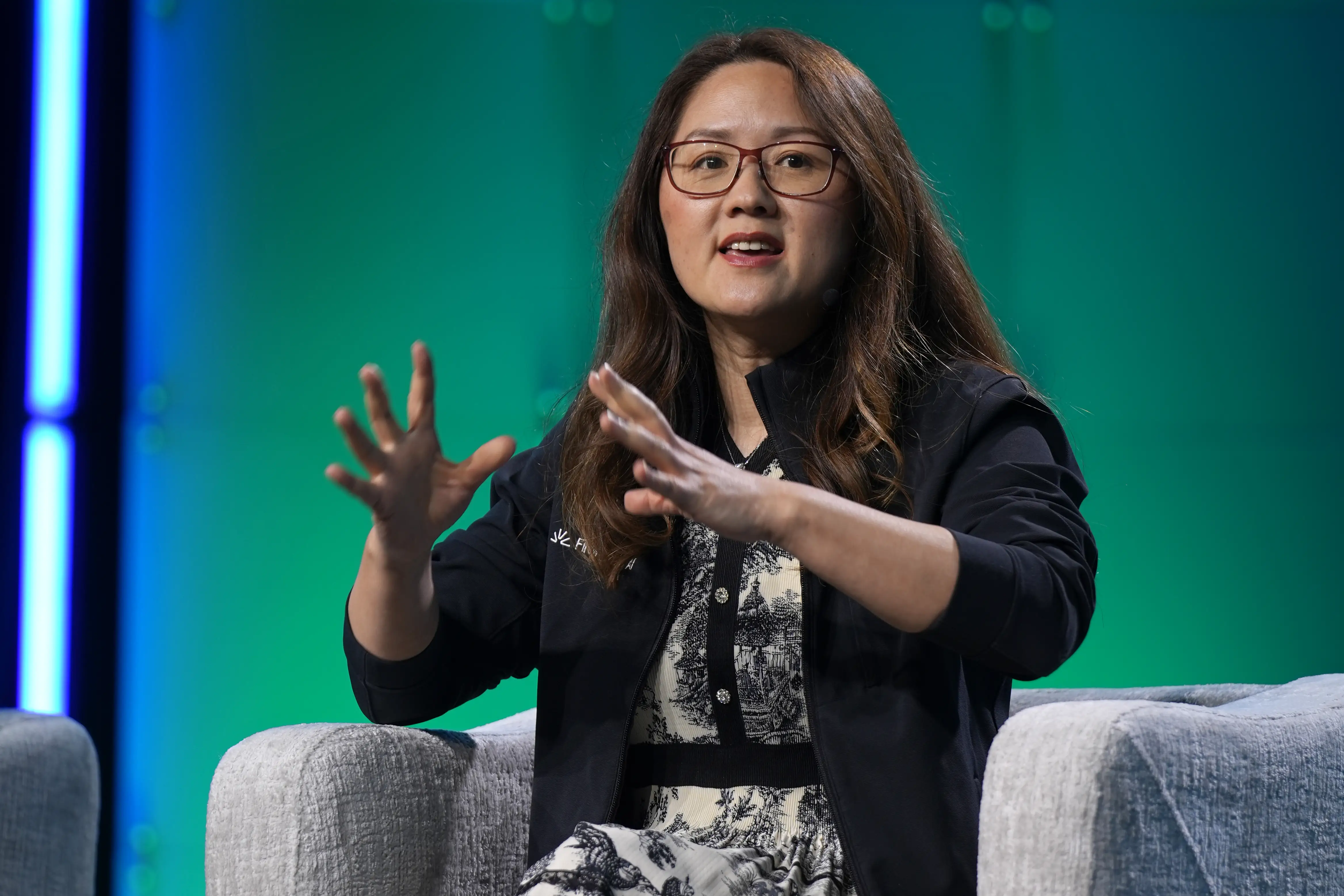 SAN FRANCISCO, CALIFORNIA - APRIL 06: Lin Qiao speaks onstage during the 