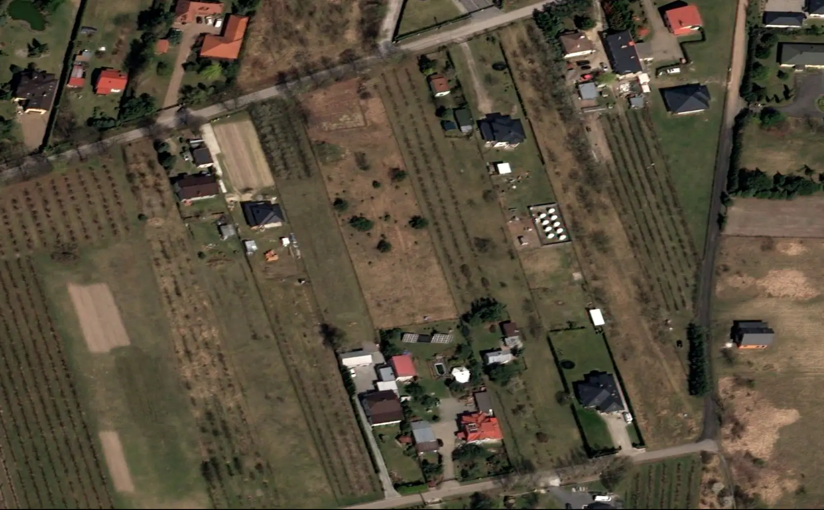 A satellite image taken on April 13, 2026, shows the area of a ground-based Starlink satellite communications station in Wola Krobowska, Poland.
