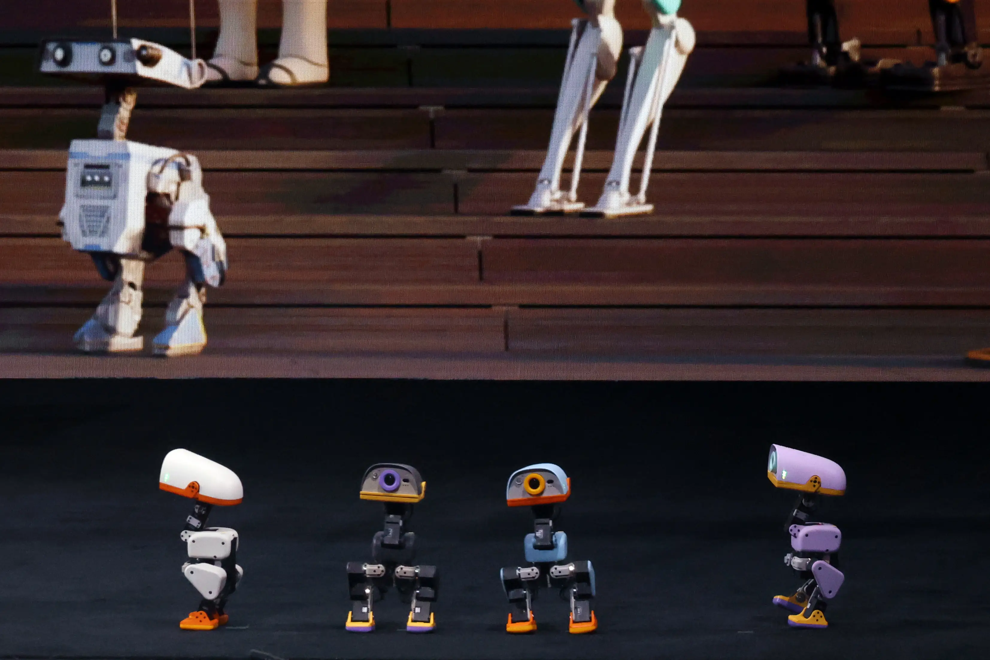 Microducks, made by Pollen Robotics, during the keynote address by Jensen Huang, chief executive officer of Nvidia Corp., at the Nvidia GTC in Berlin, Germany, on Wednesday, Oct. 21, 2026.