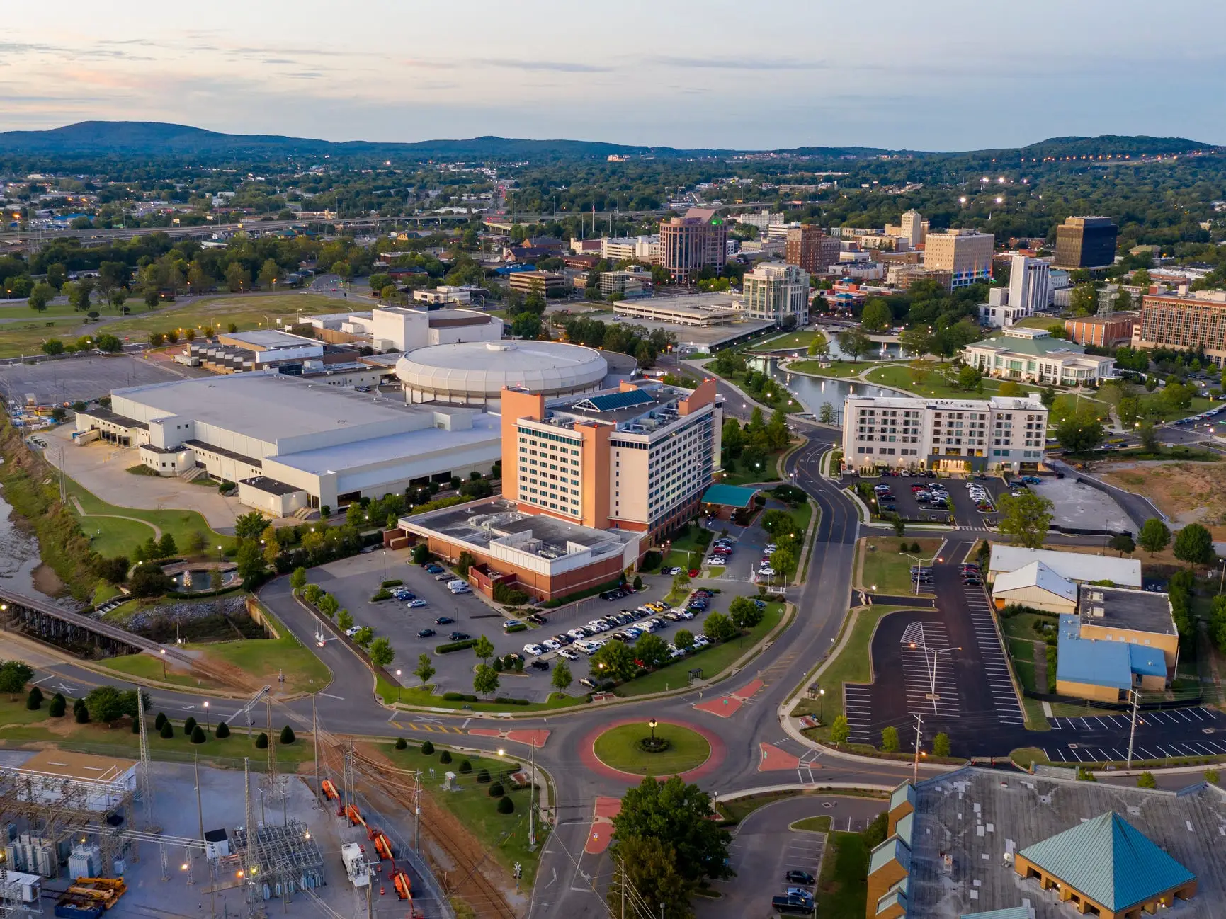 Dusk Over The Downtown Urban City Center of Huntsville Alabama