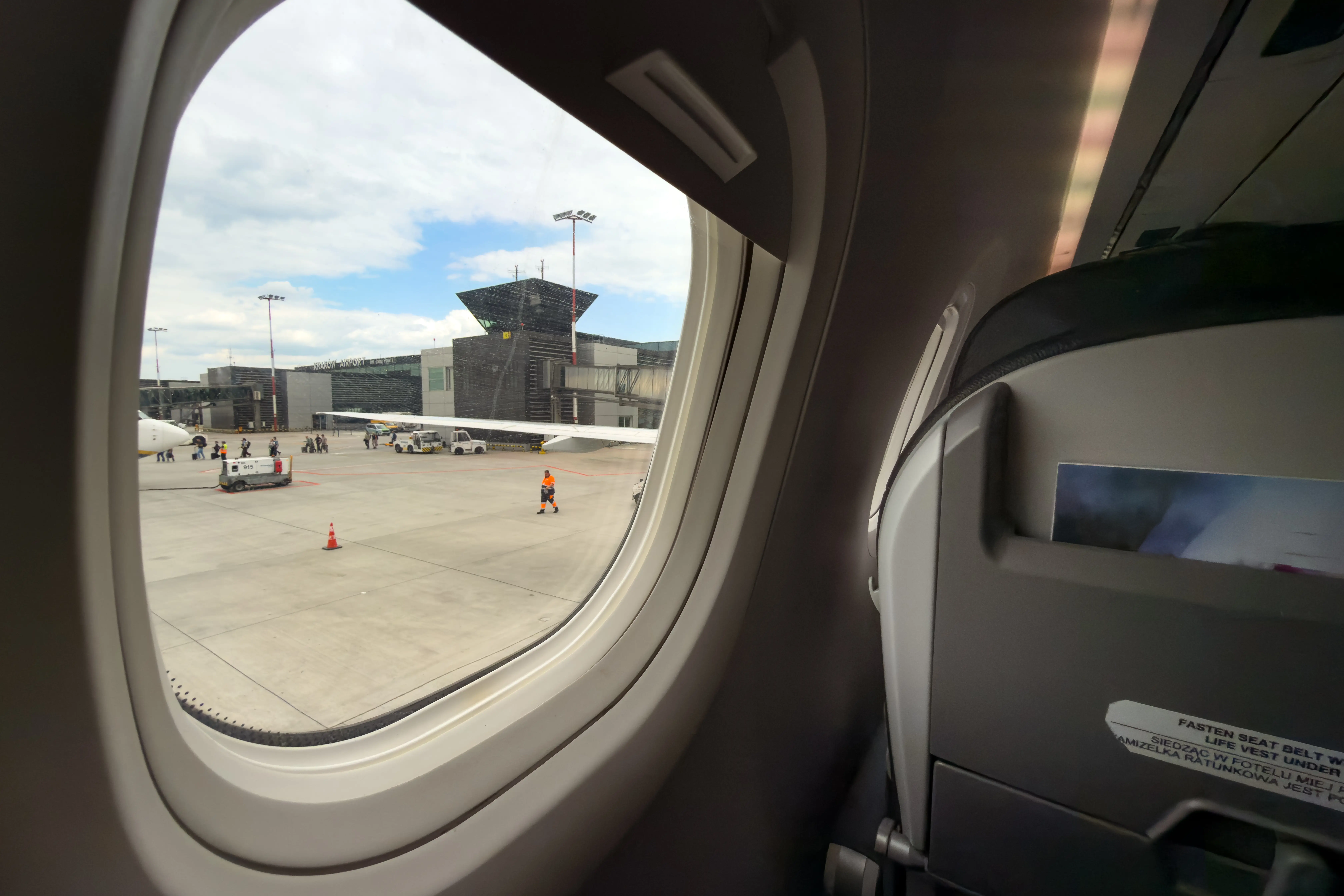 Cabin window open on plane