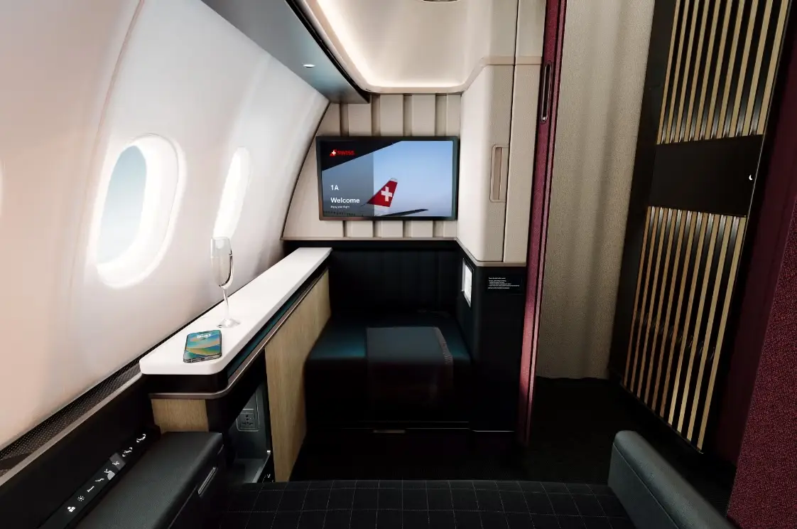 A first-class suite on Swiss International Air Lines.