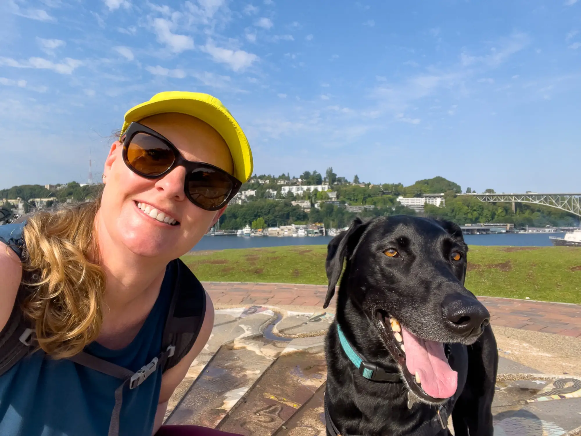 Heather takes a selfie with her dog.