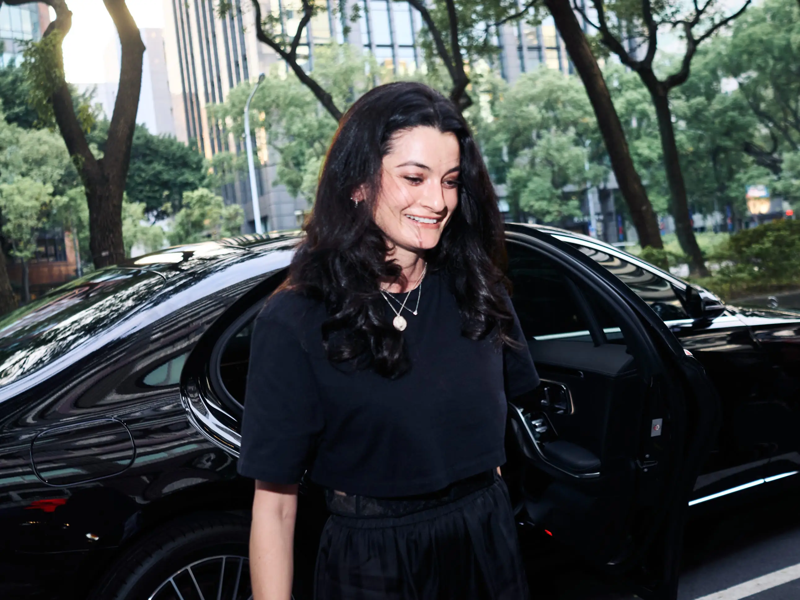 Madison Huang arrives for a dinner event in Taipei in May 2026.