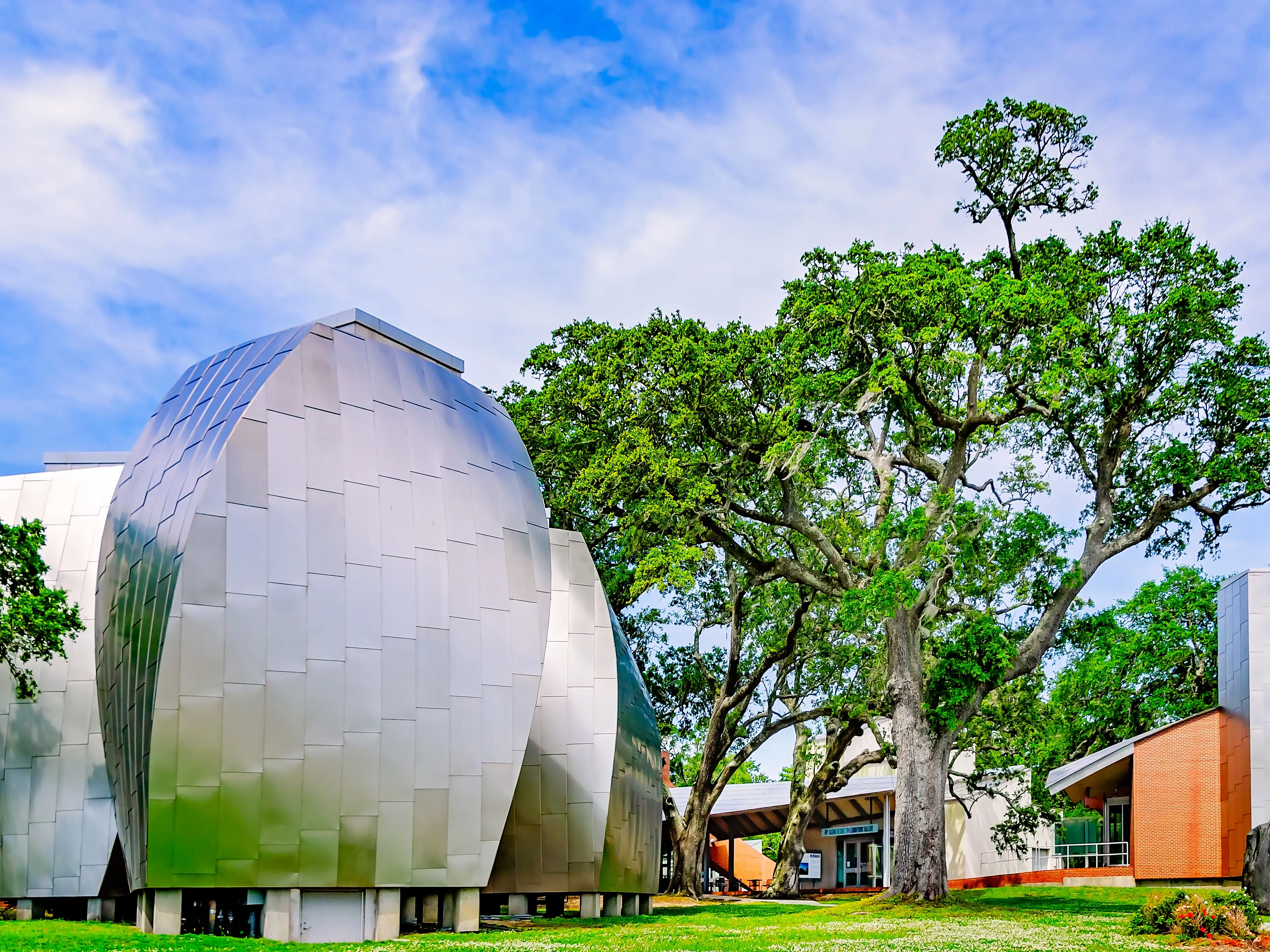 Biloxi, Mississippi, USA - May 22, 2021: The Ohr OKeefe Museum of Art is pictured in Biloxi, Mississippi. The museum was established in 1989 and moved to its current location on Highway 90 in 2010. The five-building campus is dedicated to the ceramics of George E. Ohr, also known as the Mad Potter of Biloxi.