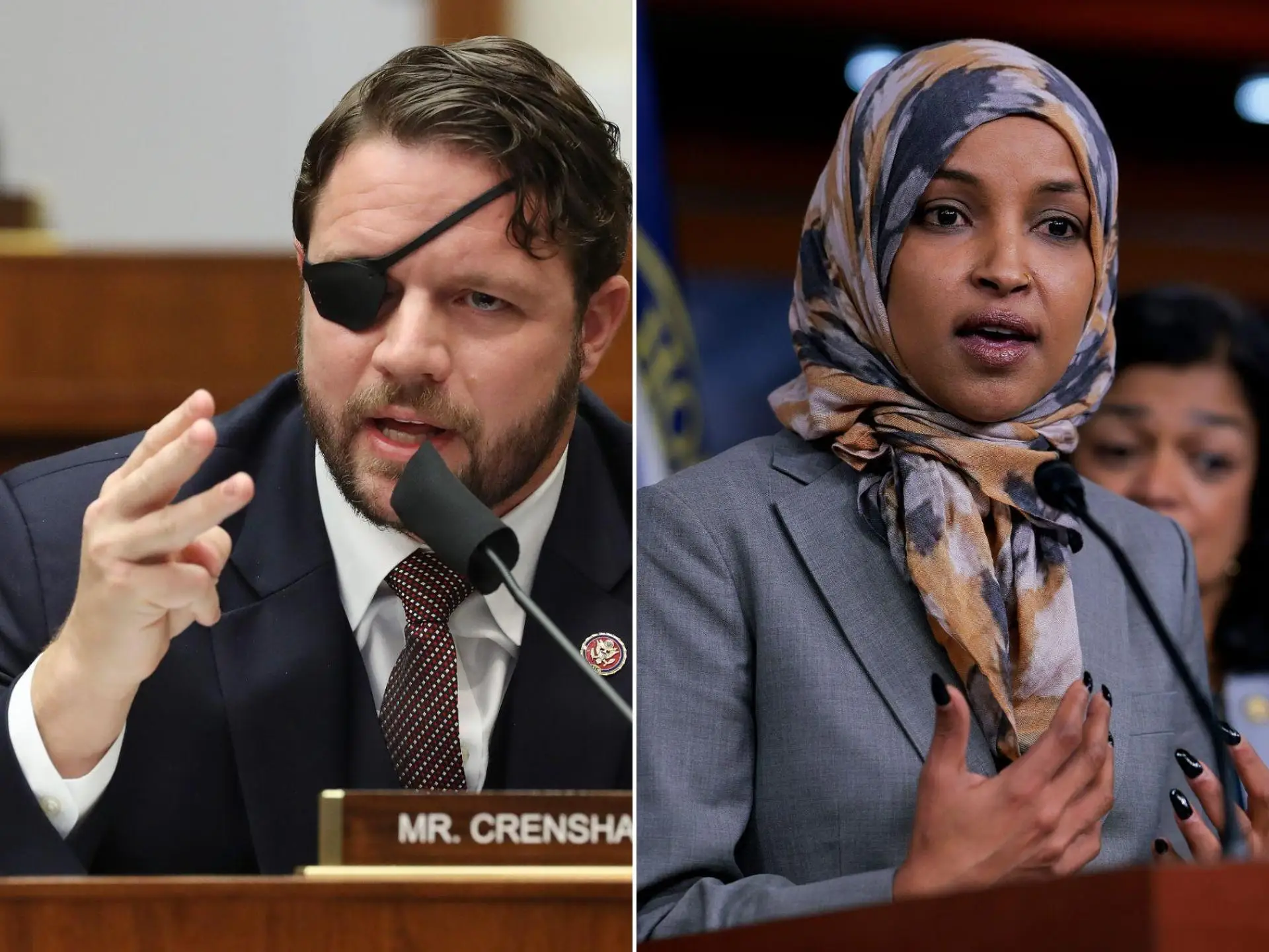 Two people in suits speak.