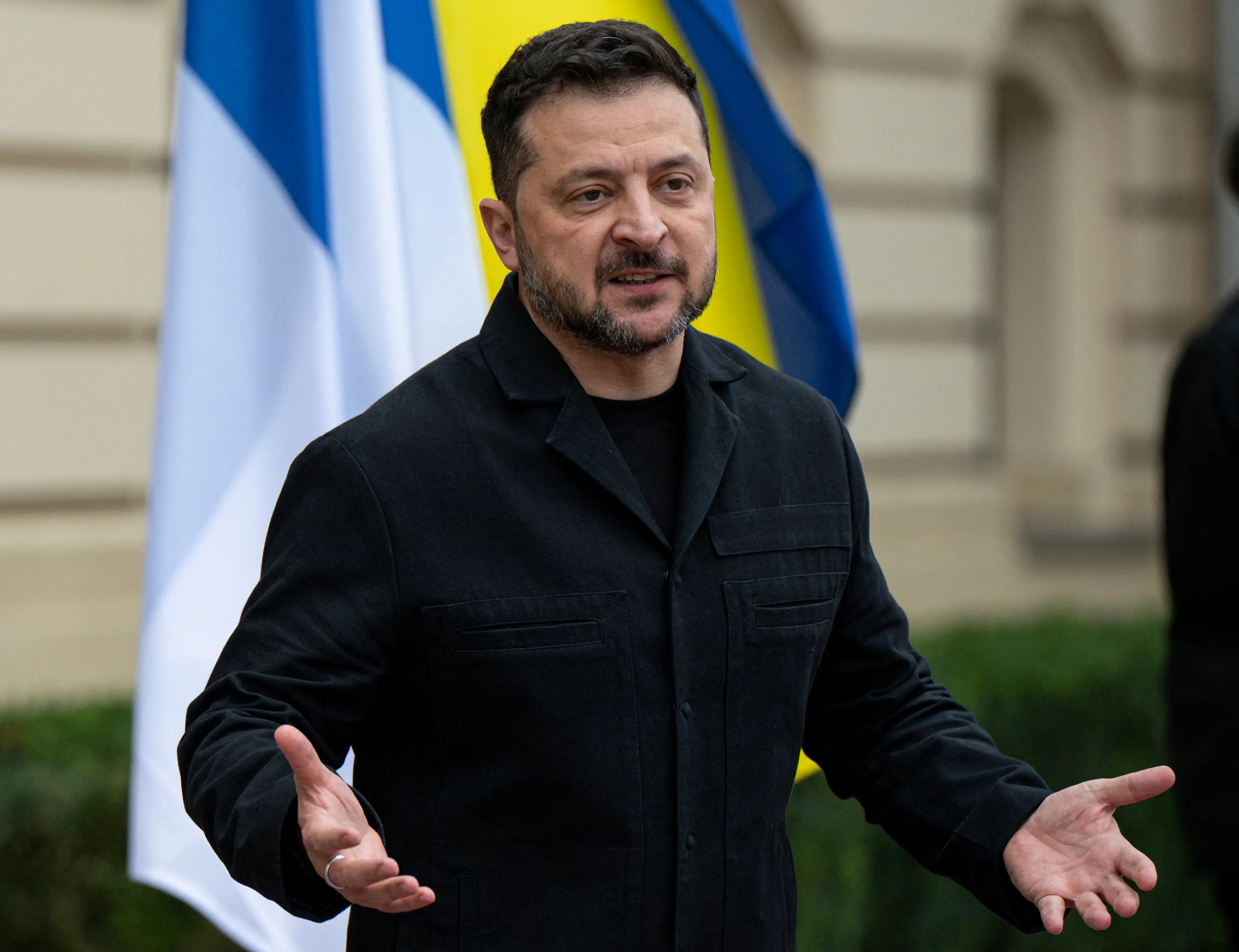 Ukraine's President Volodymyr Zelensky gestures as he addresses the media ahead of his meeting with Finland's Prime Minister in Kyiv on October 22, 2026, amid the Russian invasion of Ukraine. (Photo by Genya SAVILOV / AFP via Getty Images)