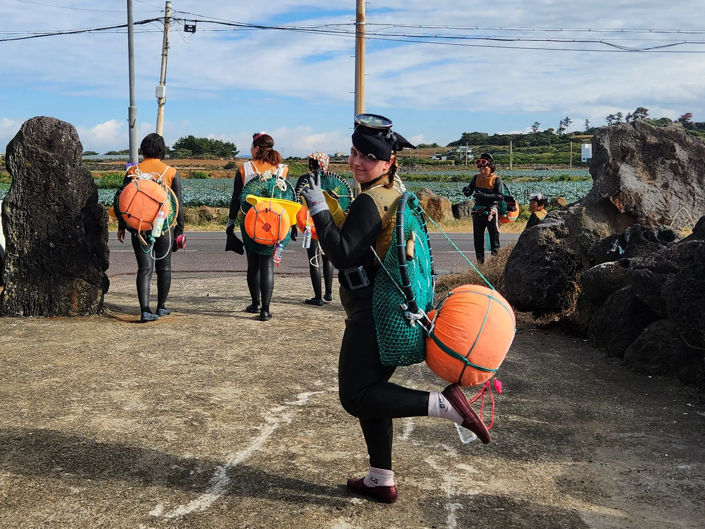 A woman wearing diving equipment in Korea.