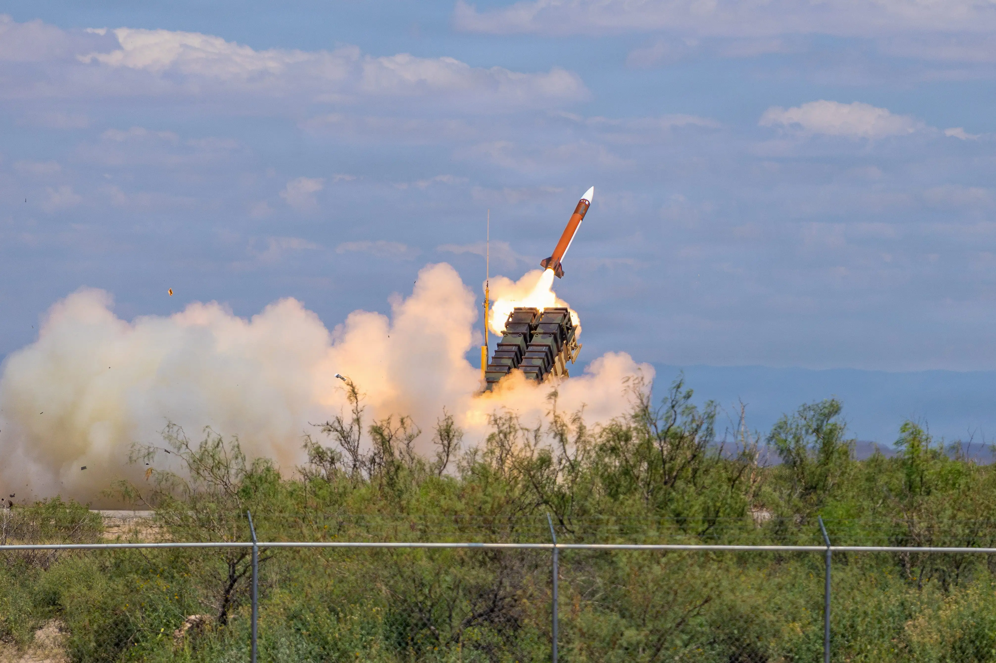 Soldiers from the 11th Air Defense Artillery Brigade conduct a Patriot missile live-fire exercise at MacGregor Range near Fort Bliss, Texas, Aug. 23, 2025.