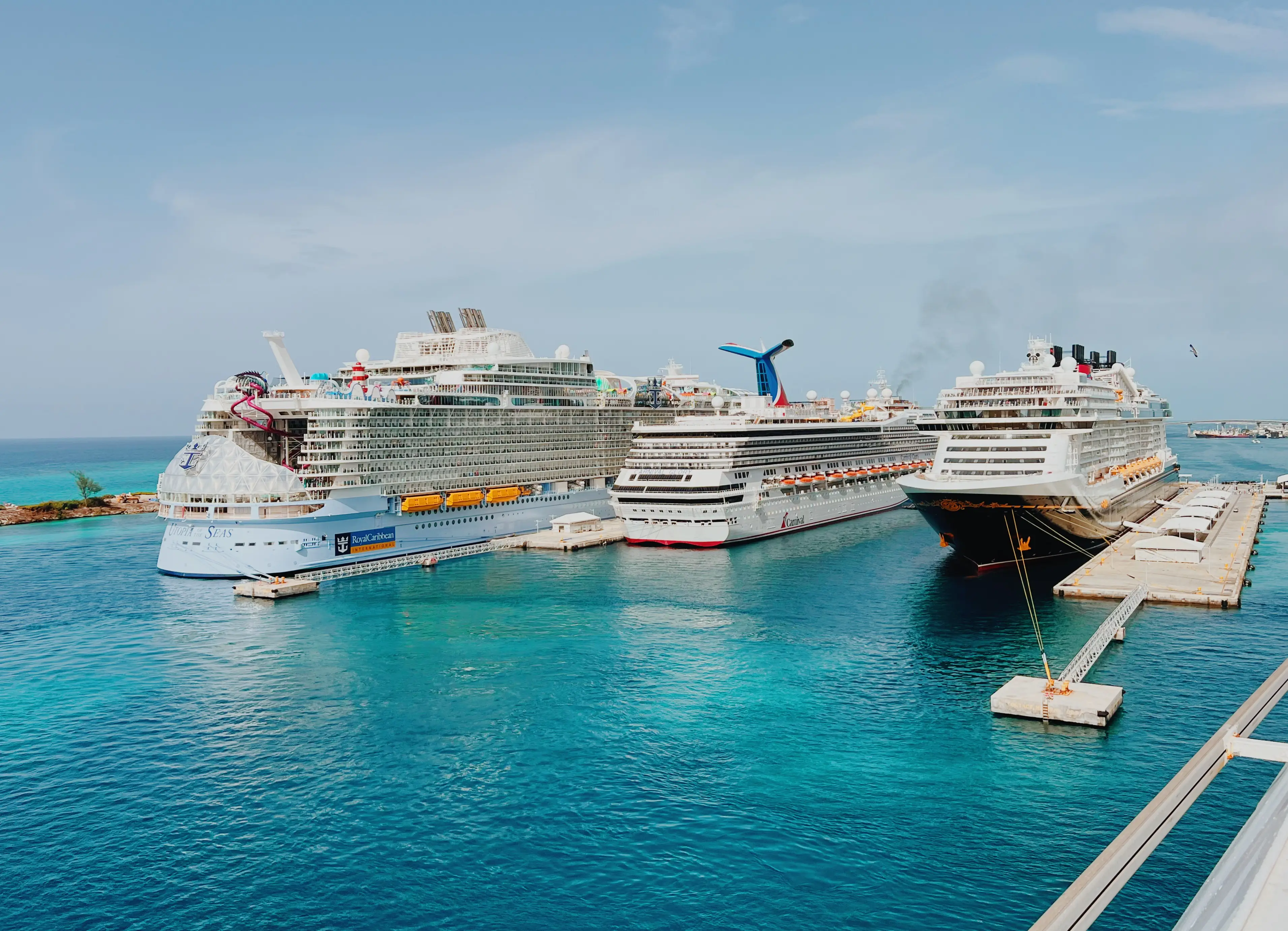 Three cruise ships docked at Nassau