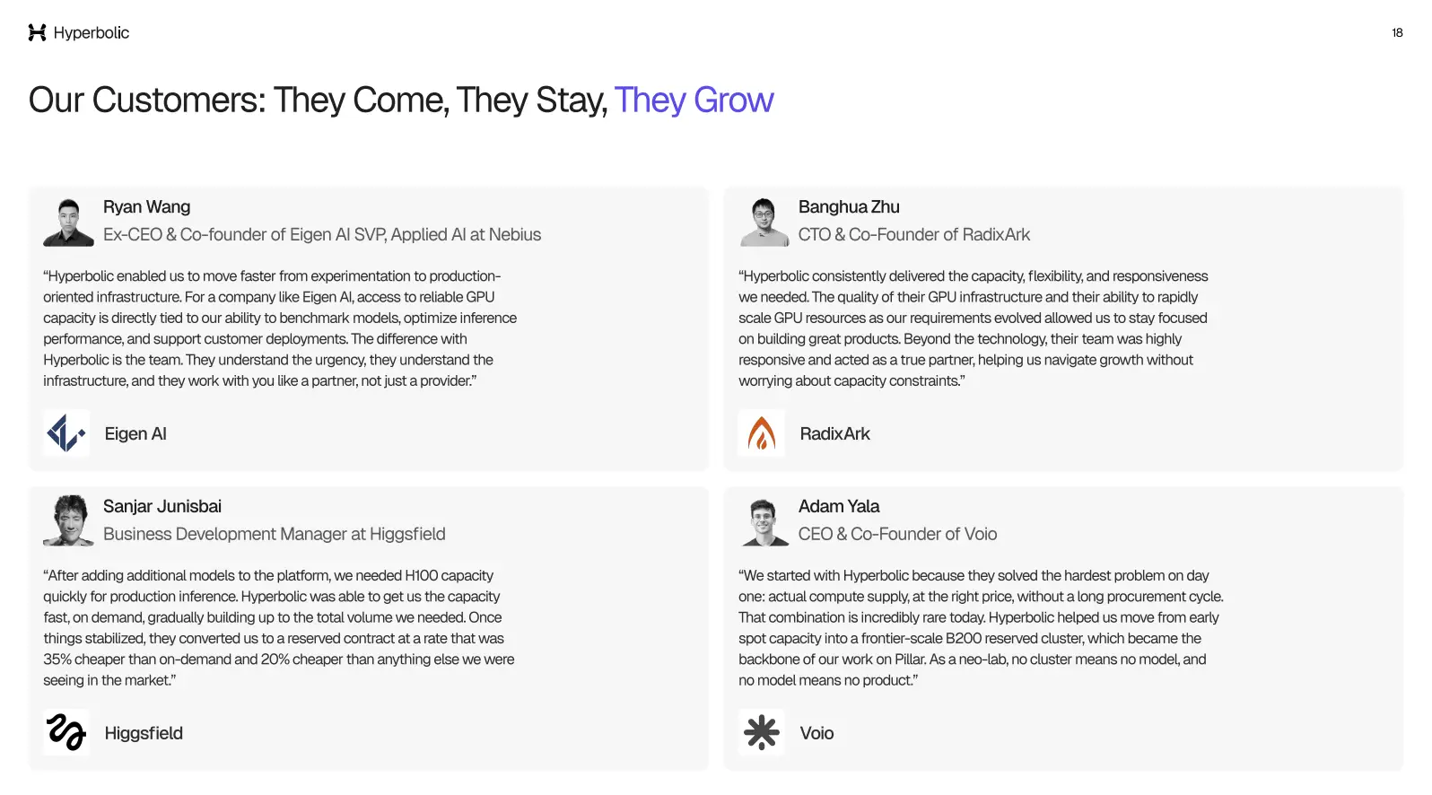Our Customers: They Come, They Stay, They Grow