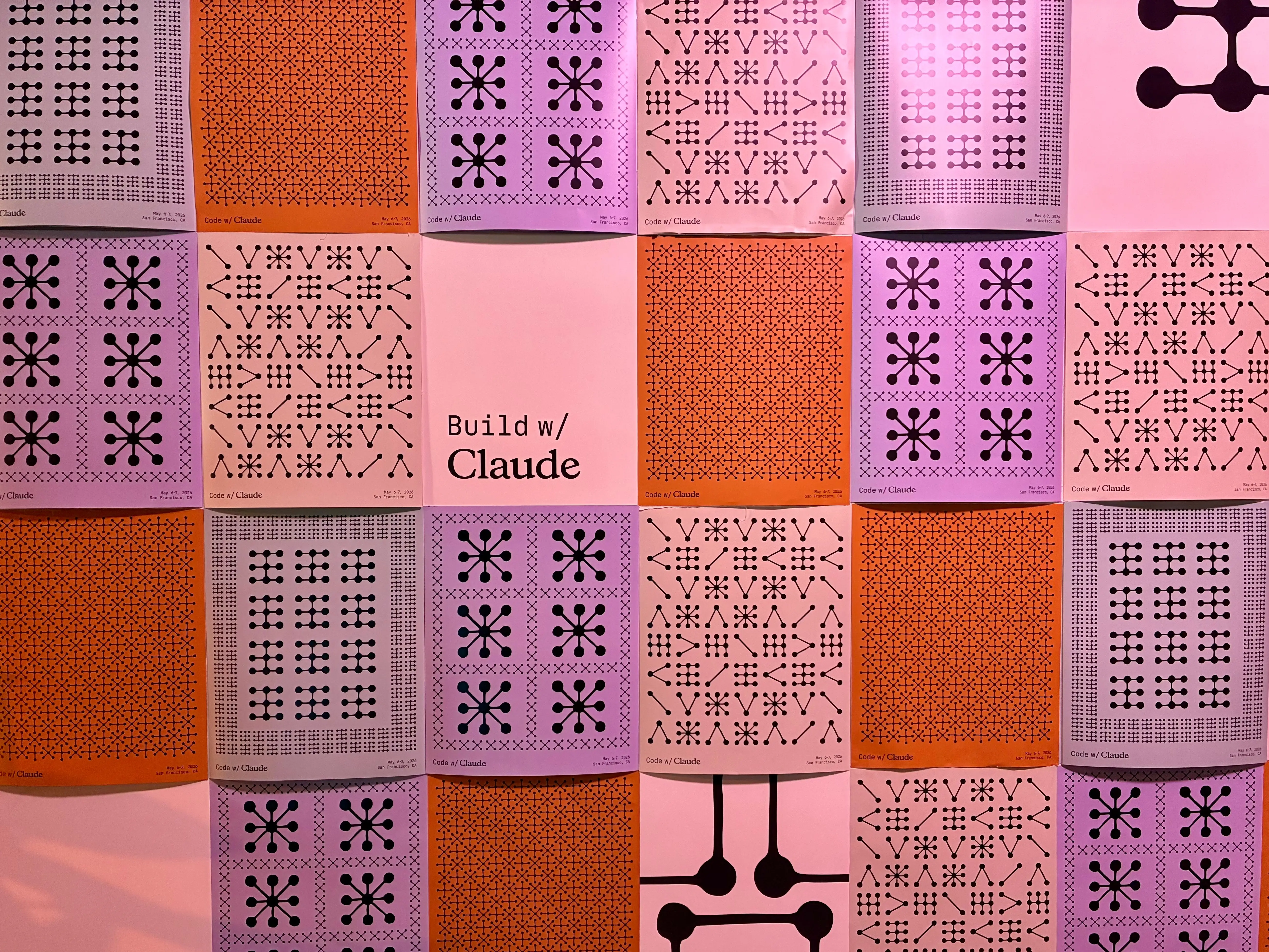 Posters on a wall at Anthropic's developer conference in San Francisco