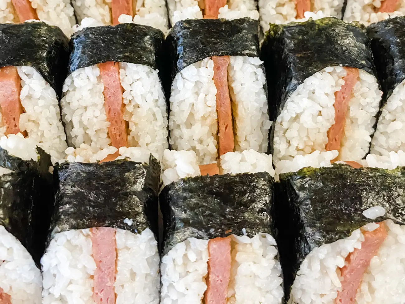 Spam musubi — grilled Spam wrapped with rice and seaweed.