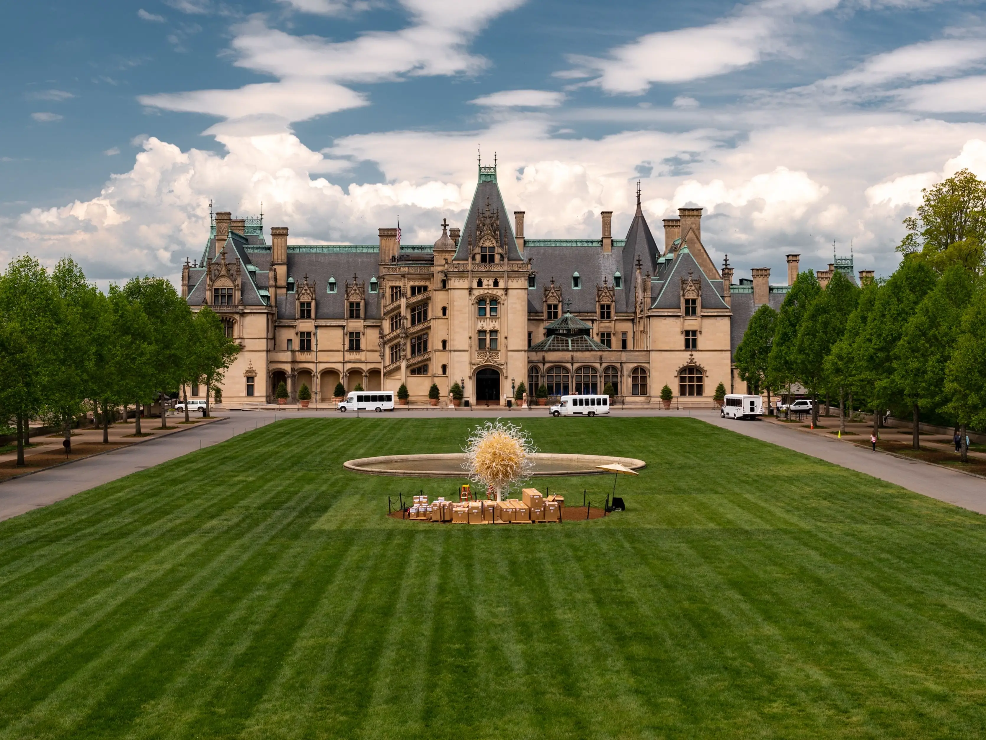 Landscape of the Biltmore Estate with the green garden in Asheville, North Carolina stock photo