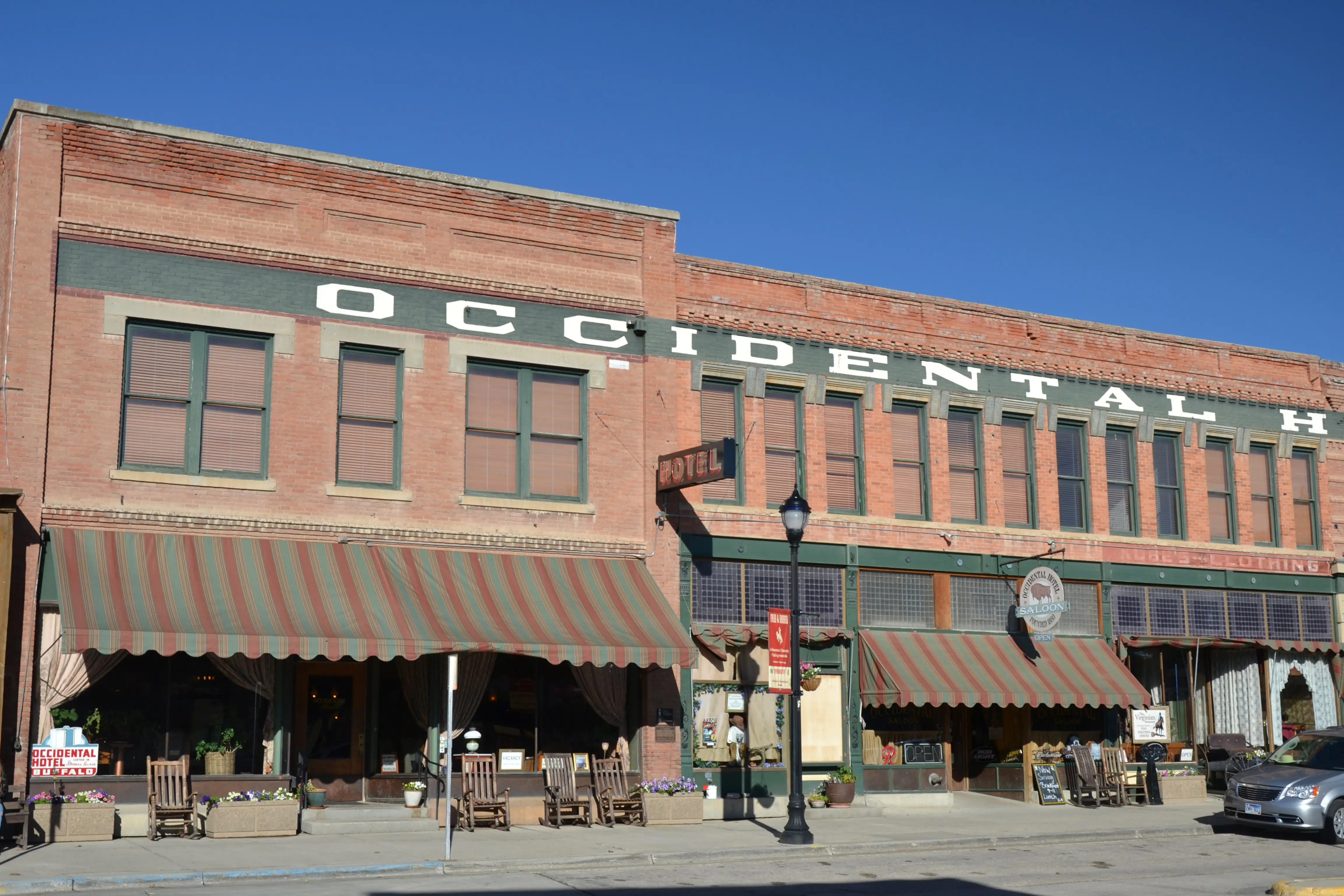 Buffalo, USA - August 19, 2015: Exterior of the Occidental Hotel in Buffalo, Wyoming, USA. Many famous guests have stayed at the historic hotel including Butch Cassidy, Calamity Jane and Ernest Hemingway.