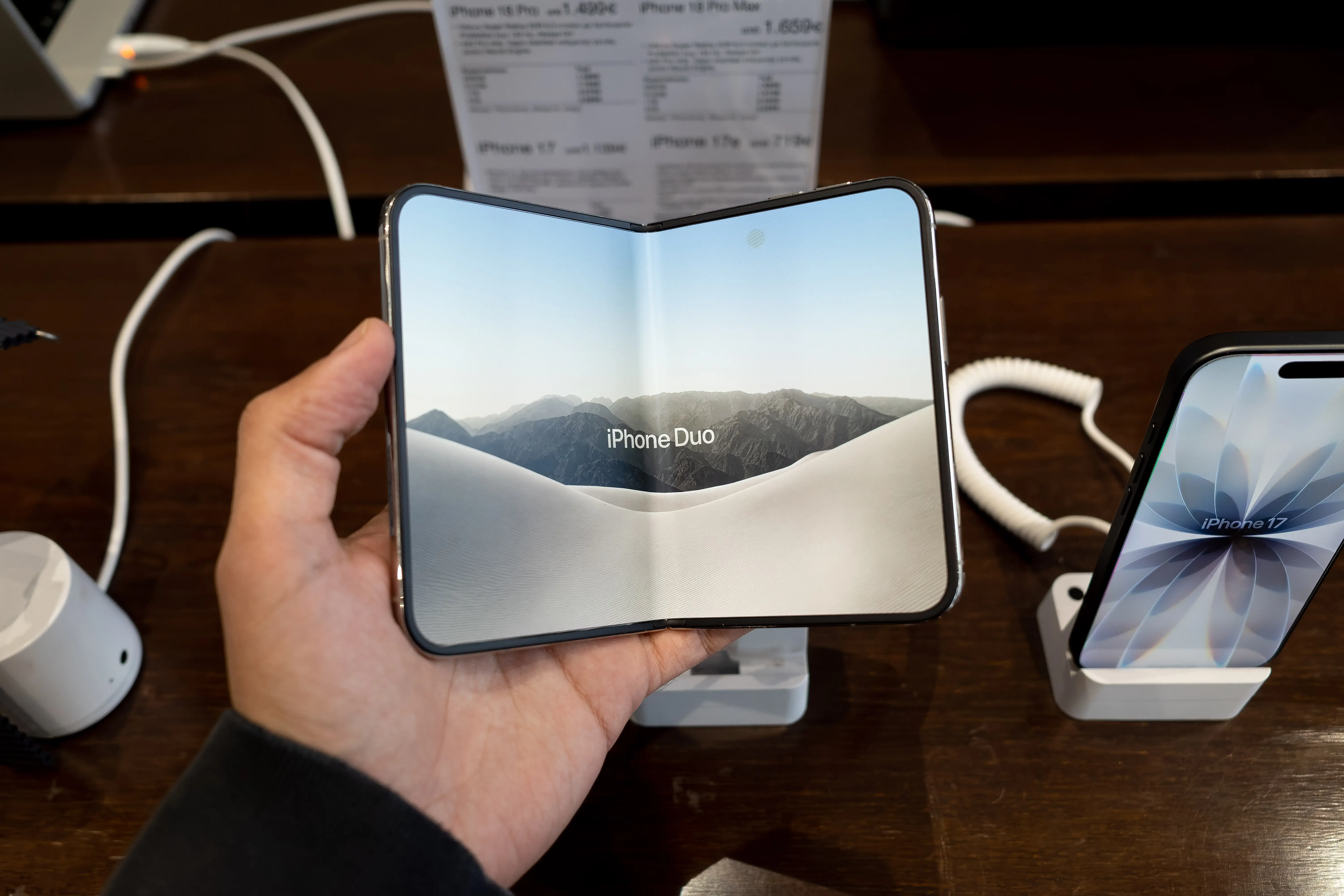 An iPhone Duo is displayed in an Apple Store in Athens, Greece, on October 26, 2026. (Photo by Nikolas Kokovlis/NurPhoto via Getty Images)