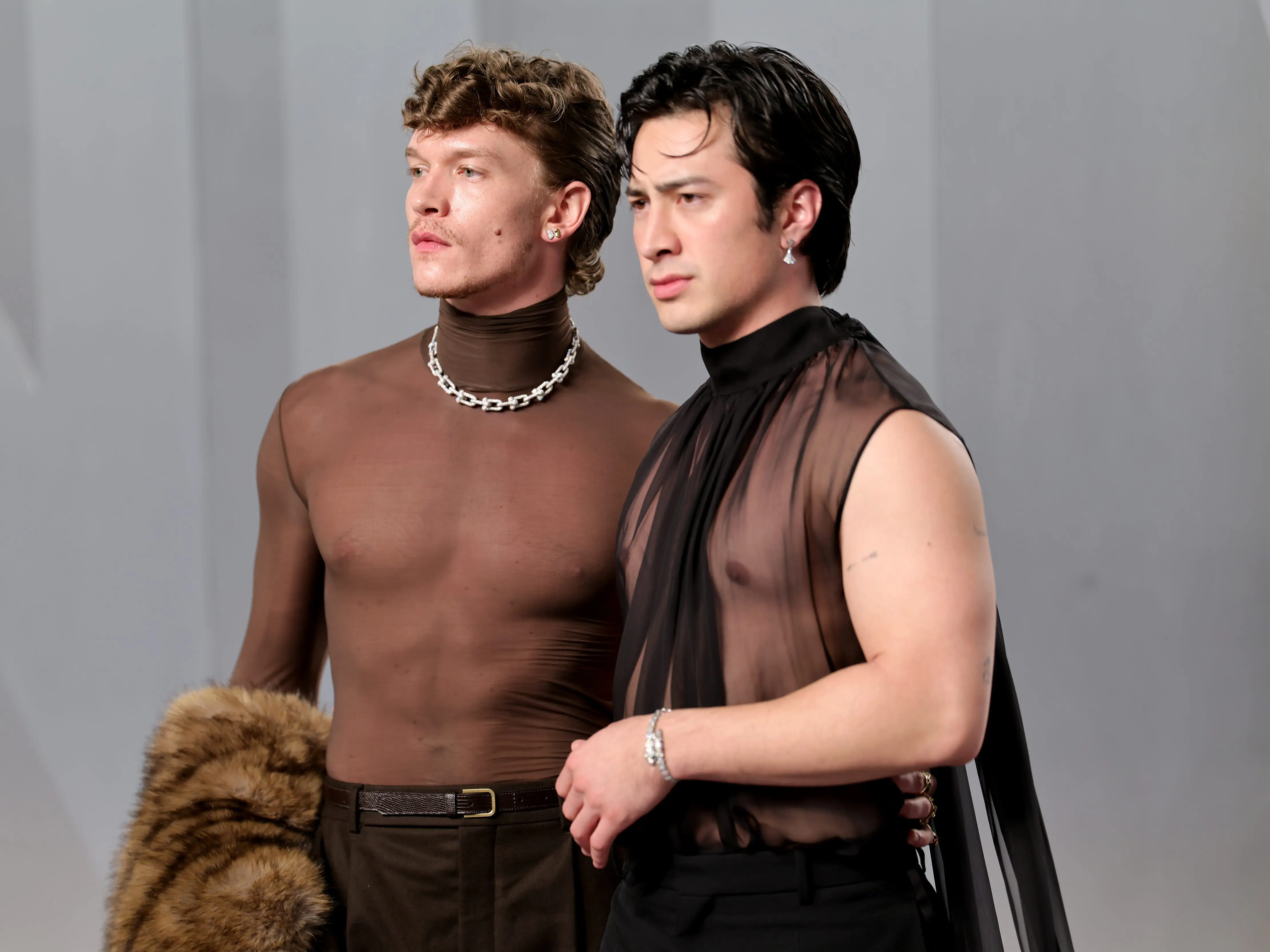 Connor Storrie and Hudson Williams attend the 2026 Vanity Fair Oscar Party Hosted By Mark Guiducci at Los Angeles County Museum of Art on March 15, 2026