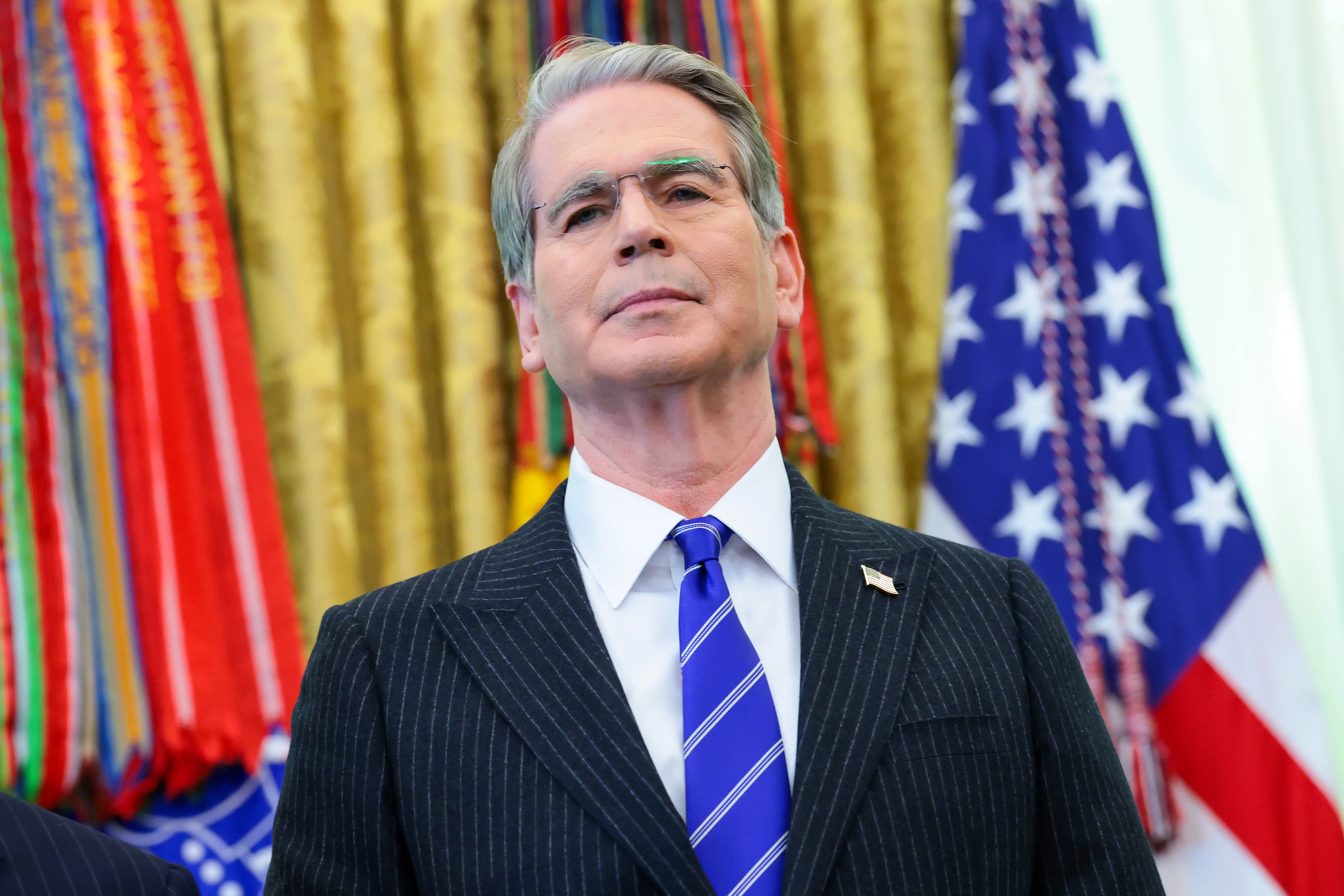 Treasury Secretary Scott Bessent looks on during an event in the Oval Office of the White House on October 07, 2026 in Washington, DC.