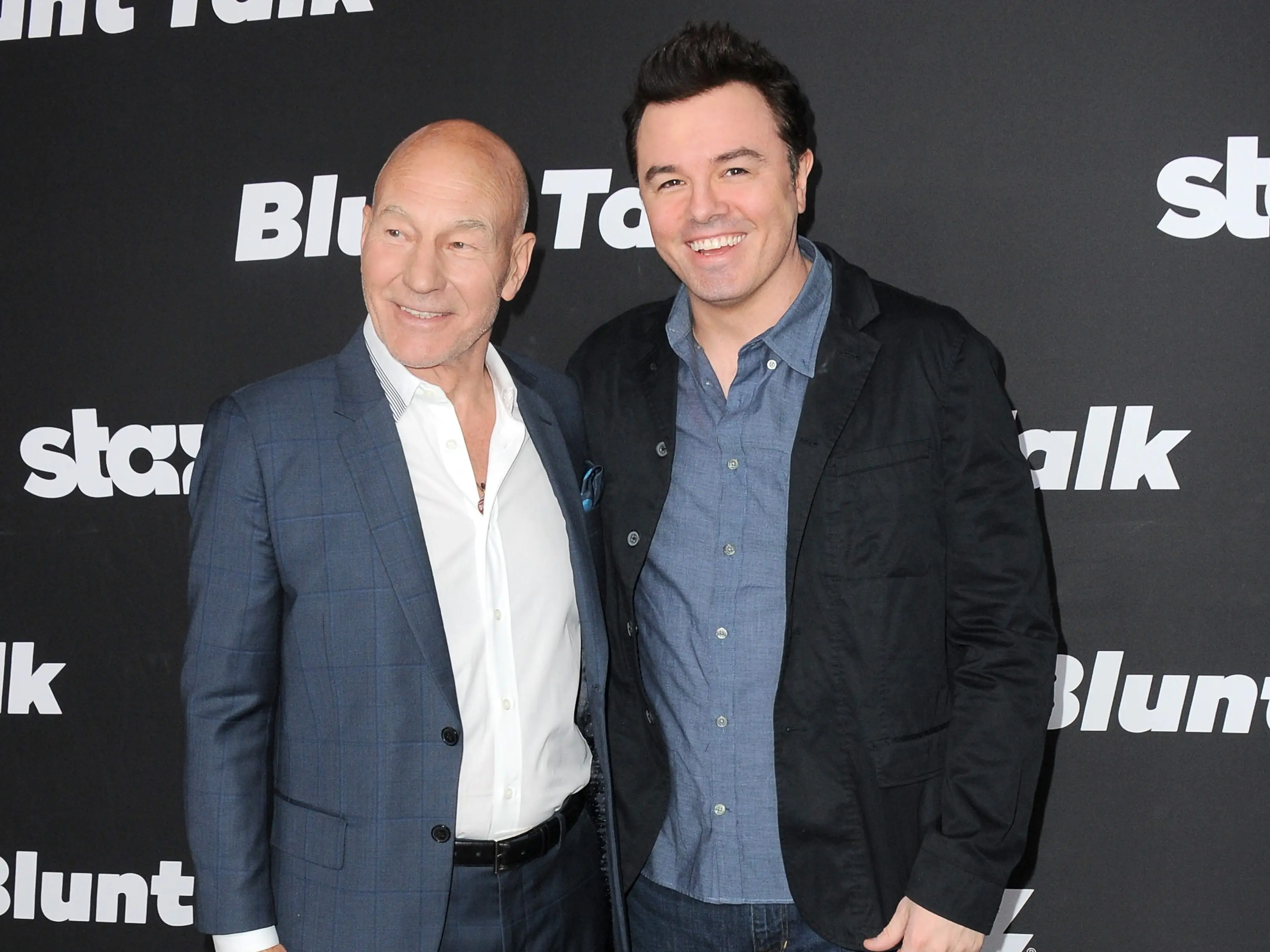 Actor Patrick Stewart and Executive producer Seth Macfarlane arrive for the Premiere Of STARZ 