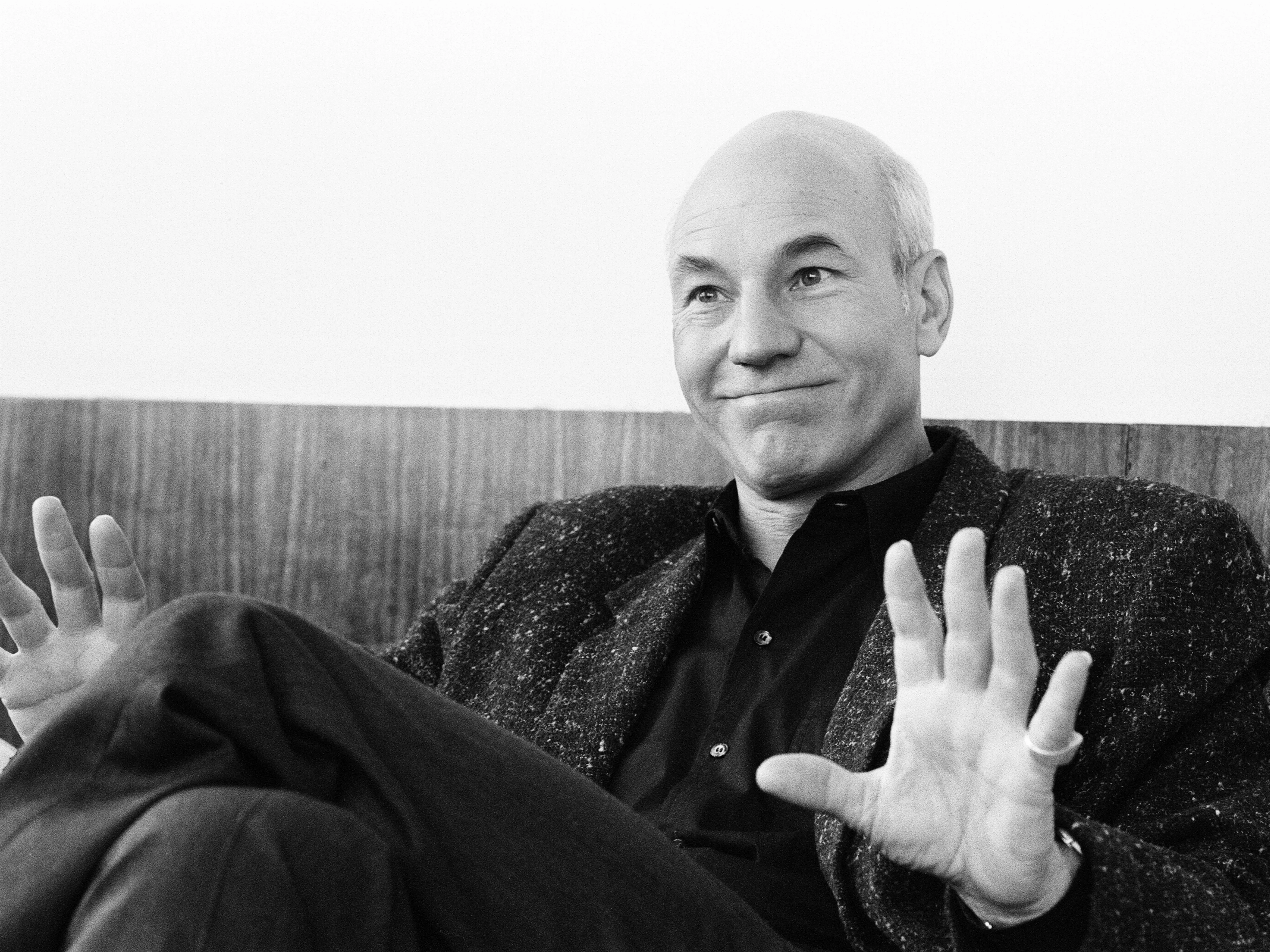 Patrick Stewart, actor, who is playing the role of Captain Jean Luc Picard in Star Trek The Next Generation, pictured 20th April 1988.