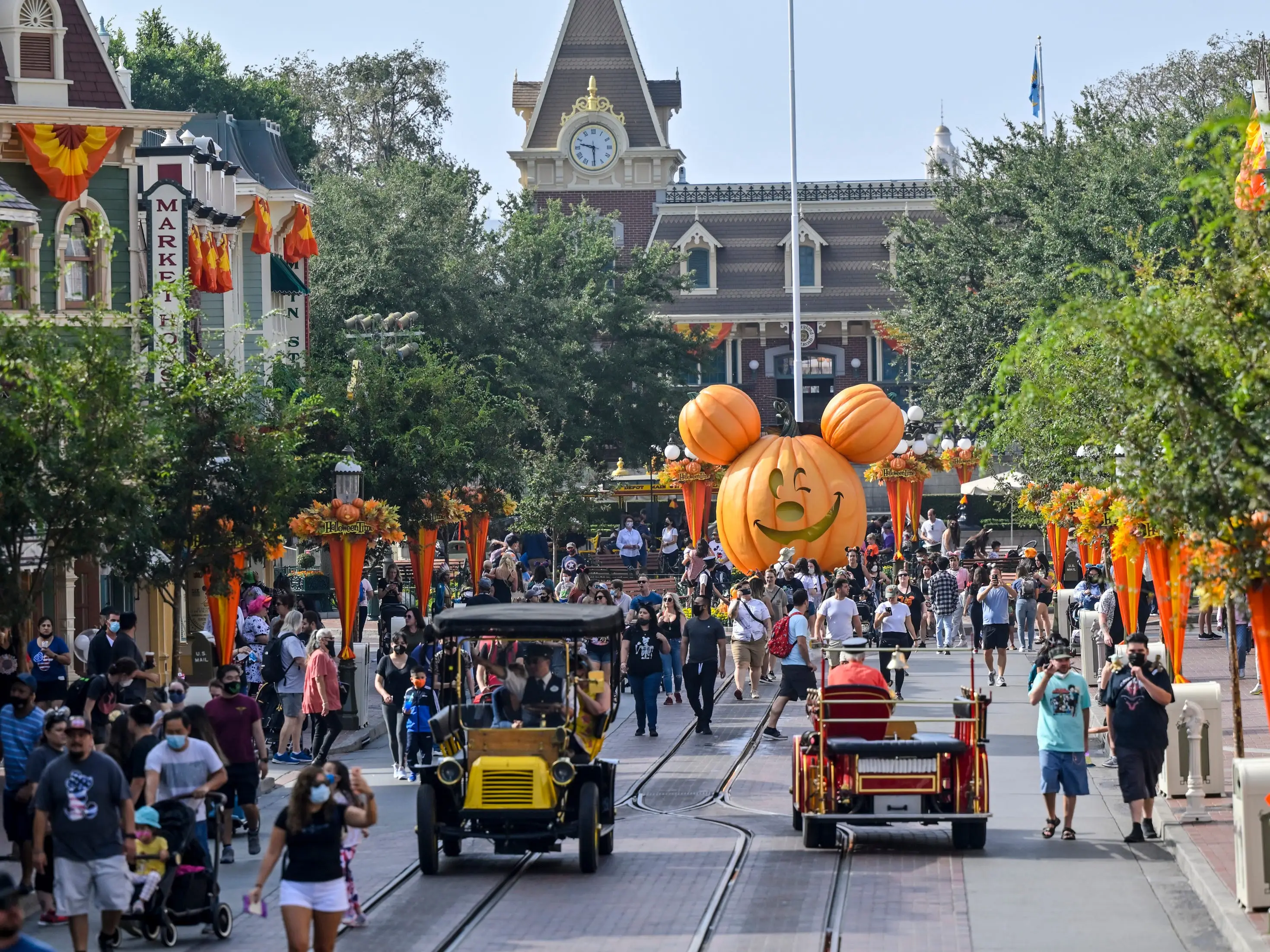 Halloween decorations on Main Street, U.S.A. at Disneyland in Anaheim, CA, on Friday, September 3, 2021.