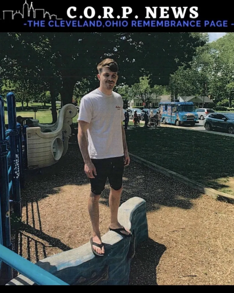 A man standing on playground equipment with a header reading 