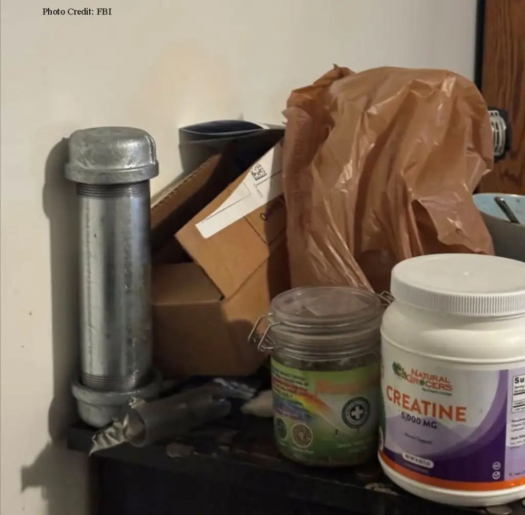 Officials say some of the recovered evidence could be used to construct further improvised explosive pipe bombs, a black Samsung cellphone and two rifles with accompanying magazines and ammunition.