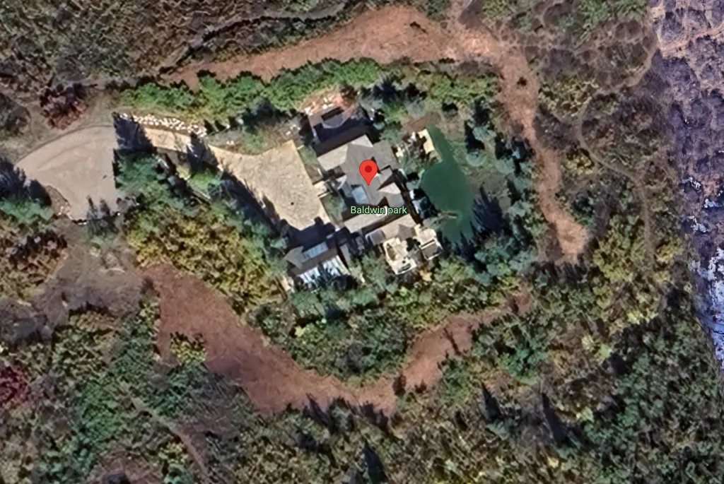An aerial view of the estate at 864 Moore Drive in Aspen’s Five Trees neighborhood.