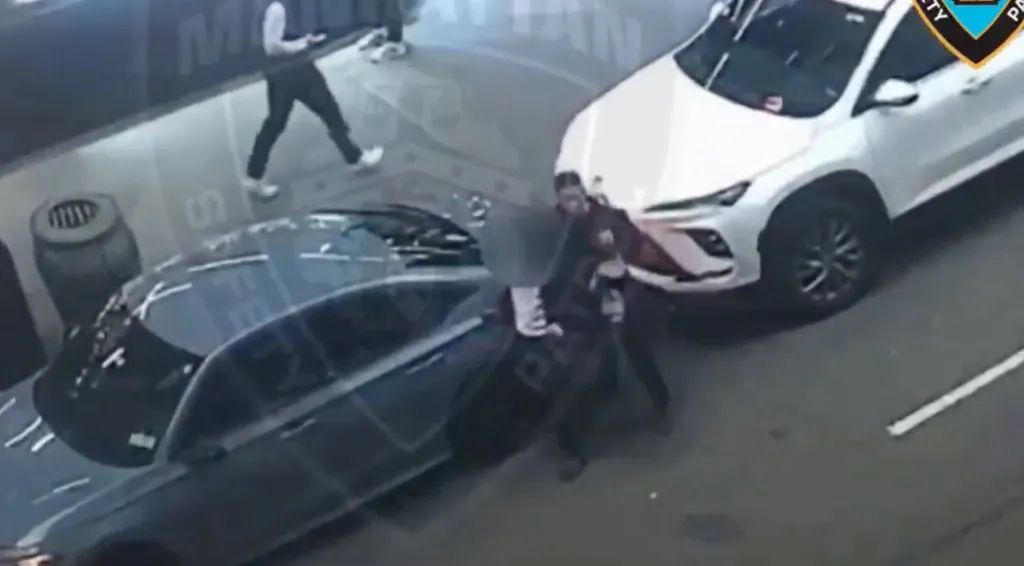 Surveillance footage showing the suspect approaching Yousef Krish on a Manhattan street.