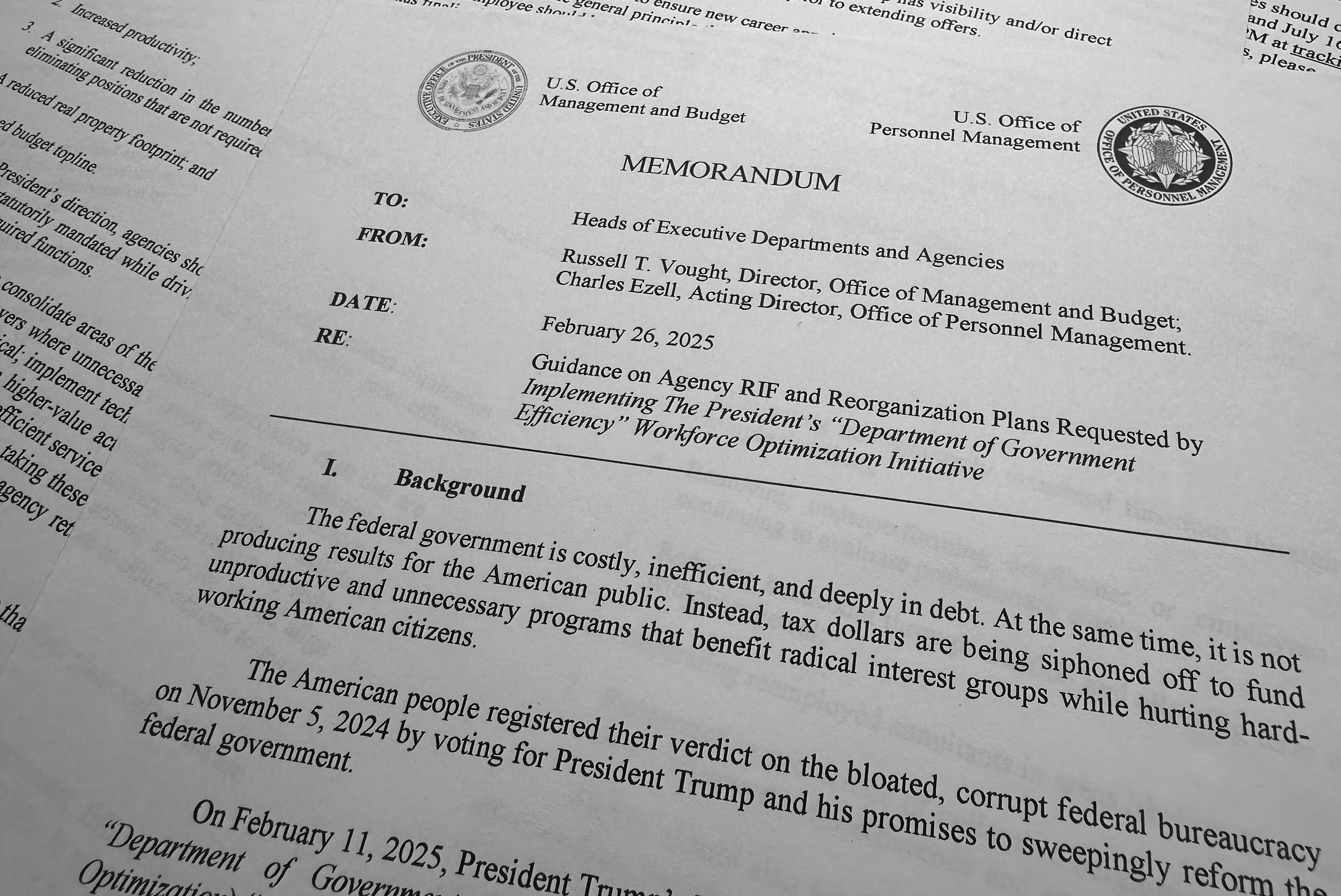 a printed memorandum from the US Office of Management and Budget.