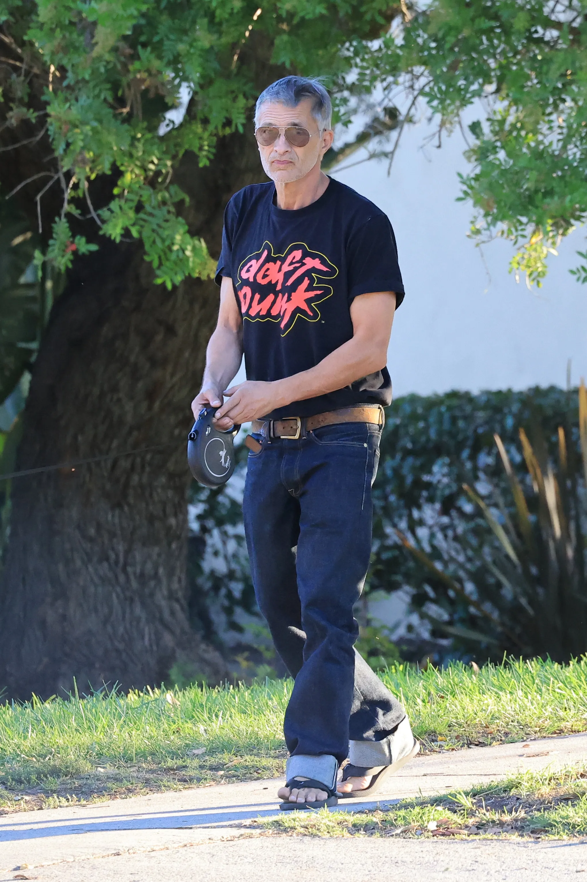 Olivier Martinez walking his dog.
