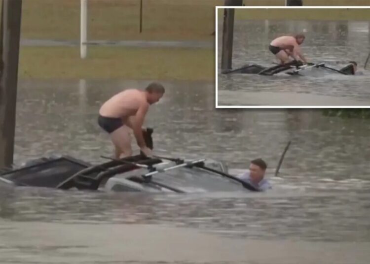 Heroic TV reporter, bystander rescue man trapped inside vehicle quickly sinking in floodwaters
