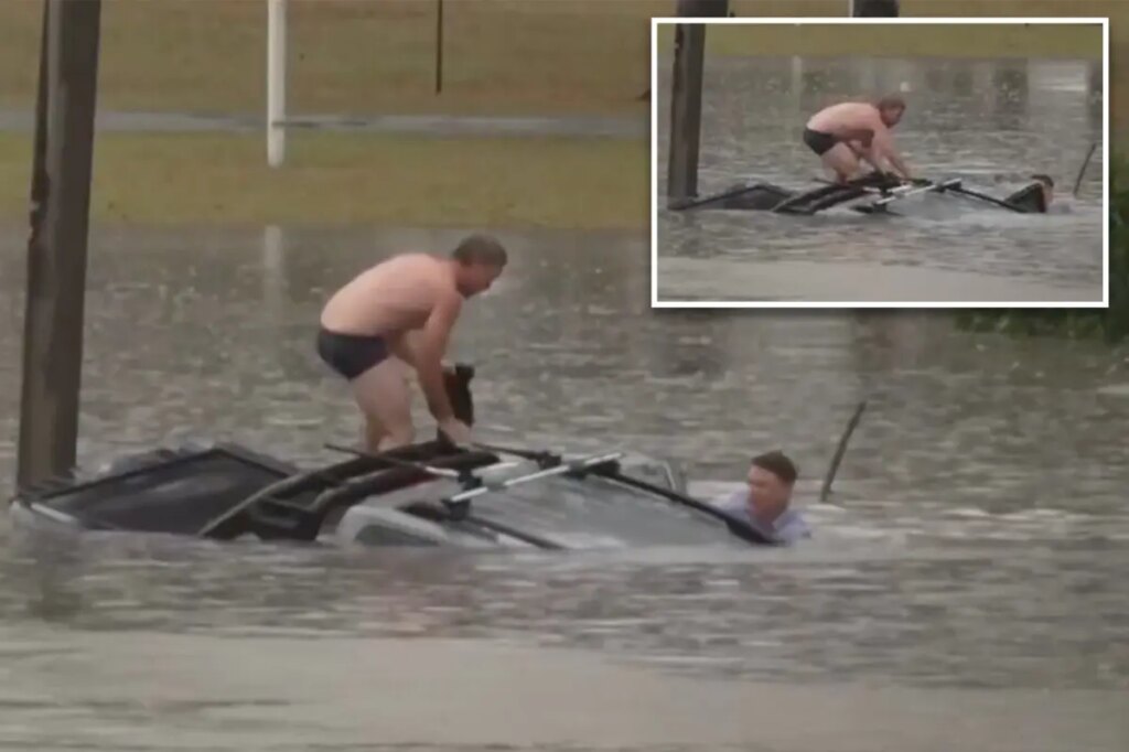 Heroic TV reporter, bystander rescue man trapped inside vehicle quickly sinking in floodwaters