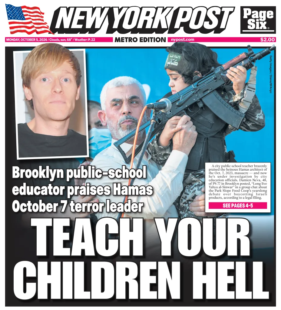Collage of the front page of the New York Post with the headline 