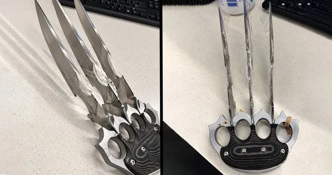 Collage of Wolverine-style claw knives confiscated by TSA.