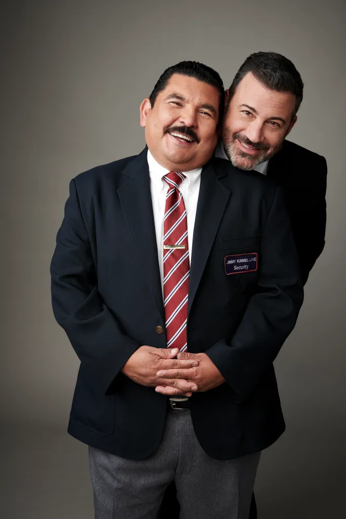 Guillermo Rodriguez and Jimmy Kimmel smiling together.