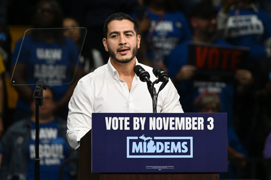Abdul El-Sayed, Democratic nominee for United States Senate from Michigan, speaks at a campaign rally in Detroit.