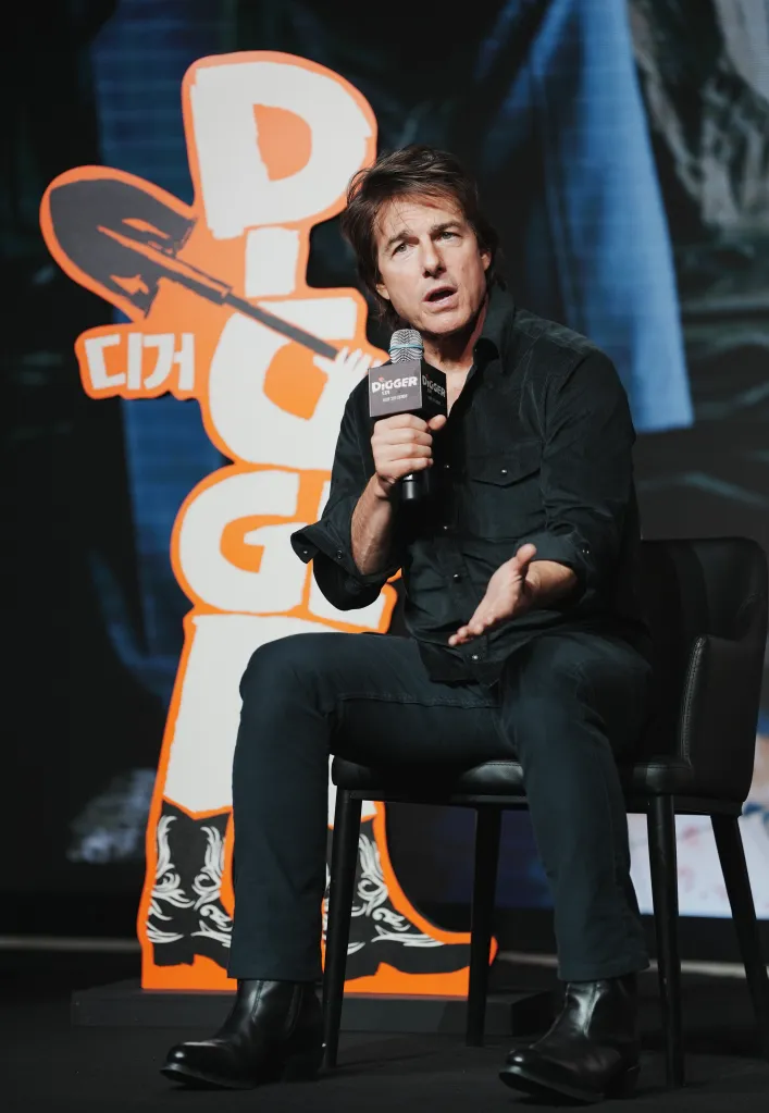Actor Tom Cruise speaks at a press conference for the film 'Digger'.