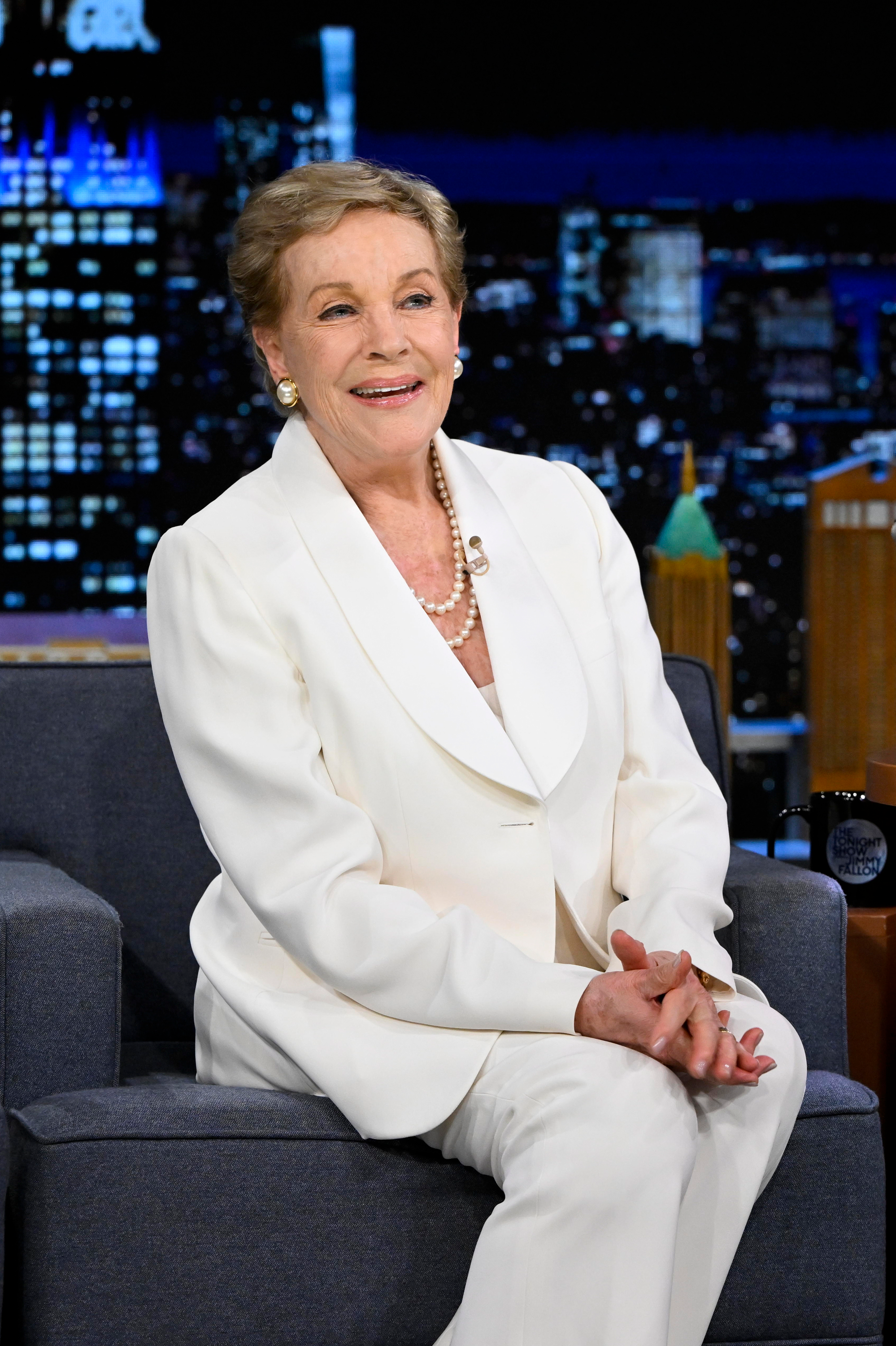 Actress Julie Andrews during an interview on a talk show.
