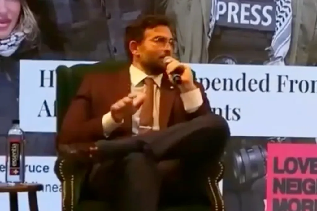 Far-left streamer Hasan Piker speaking during a campaign event.