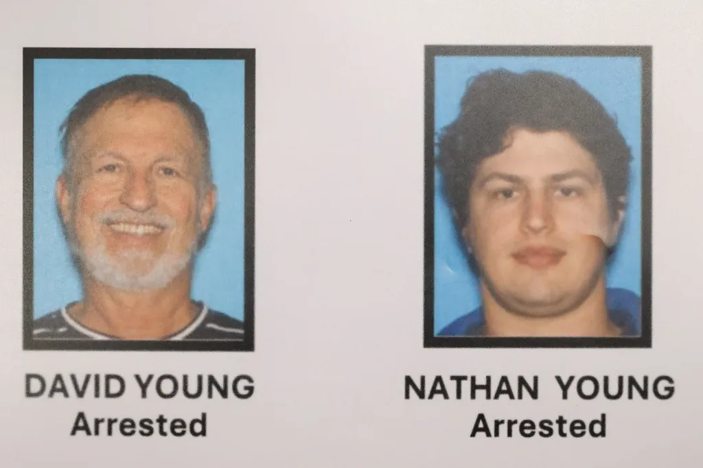 Collage of mugshots of David Young and Nathan Young, both labeled