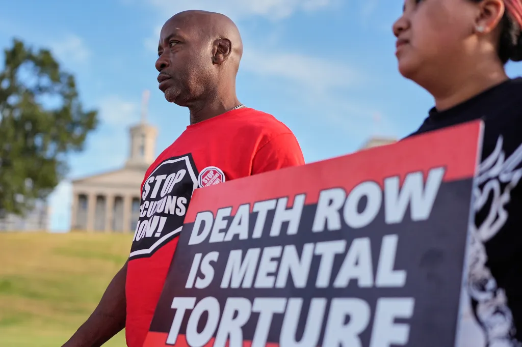 Alonzo Hughes participates in a March 4 Mercy protest against the death penalty at the Tennessee State Capitol in Nashville.