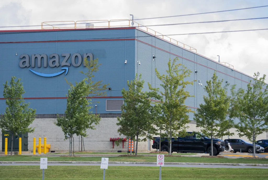 An Amazon warehouse in an industrial park in Montreal, Quebec, Canada.
