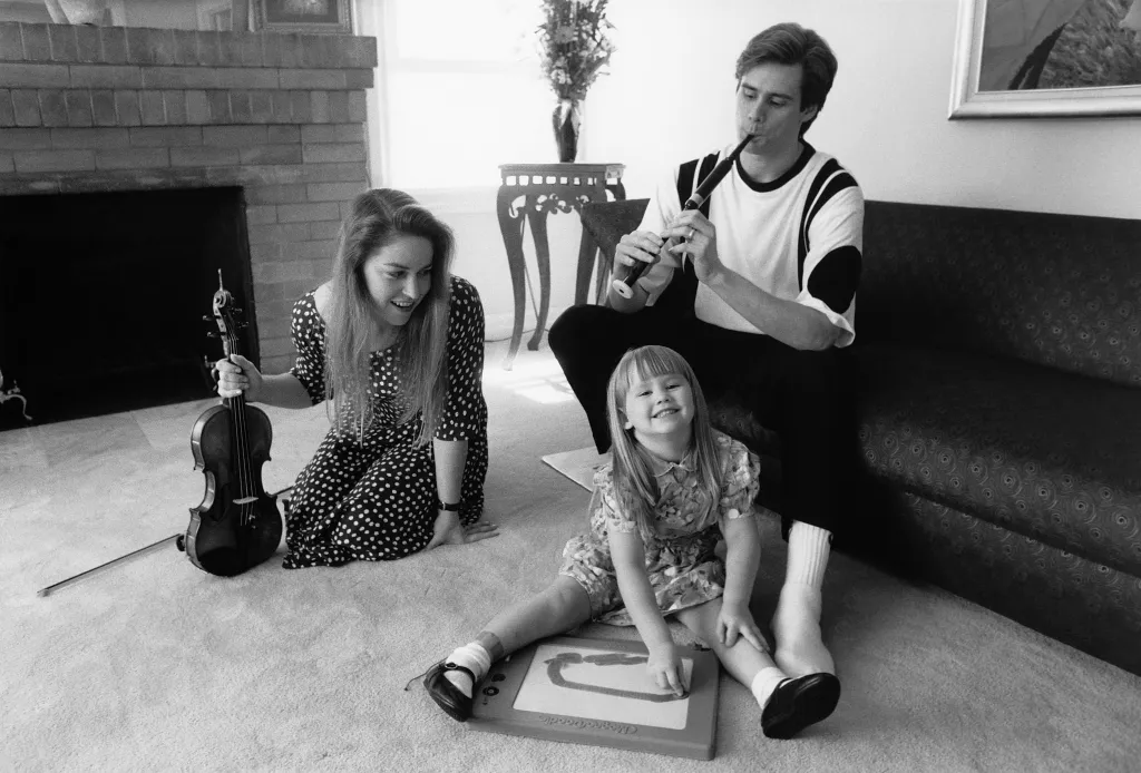 Actor Jim Carrey at home with his wife Melissa and daughter Jane.