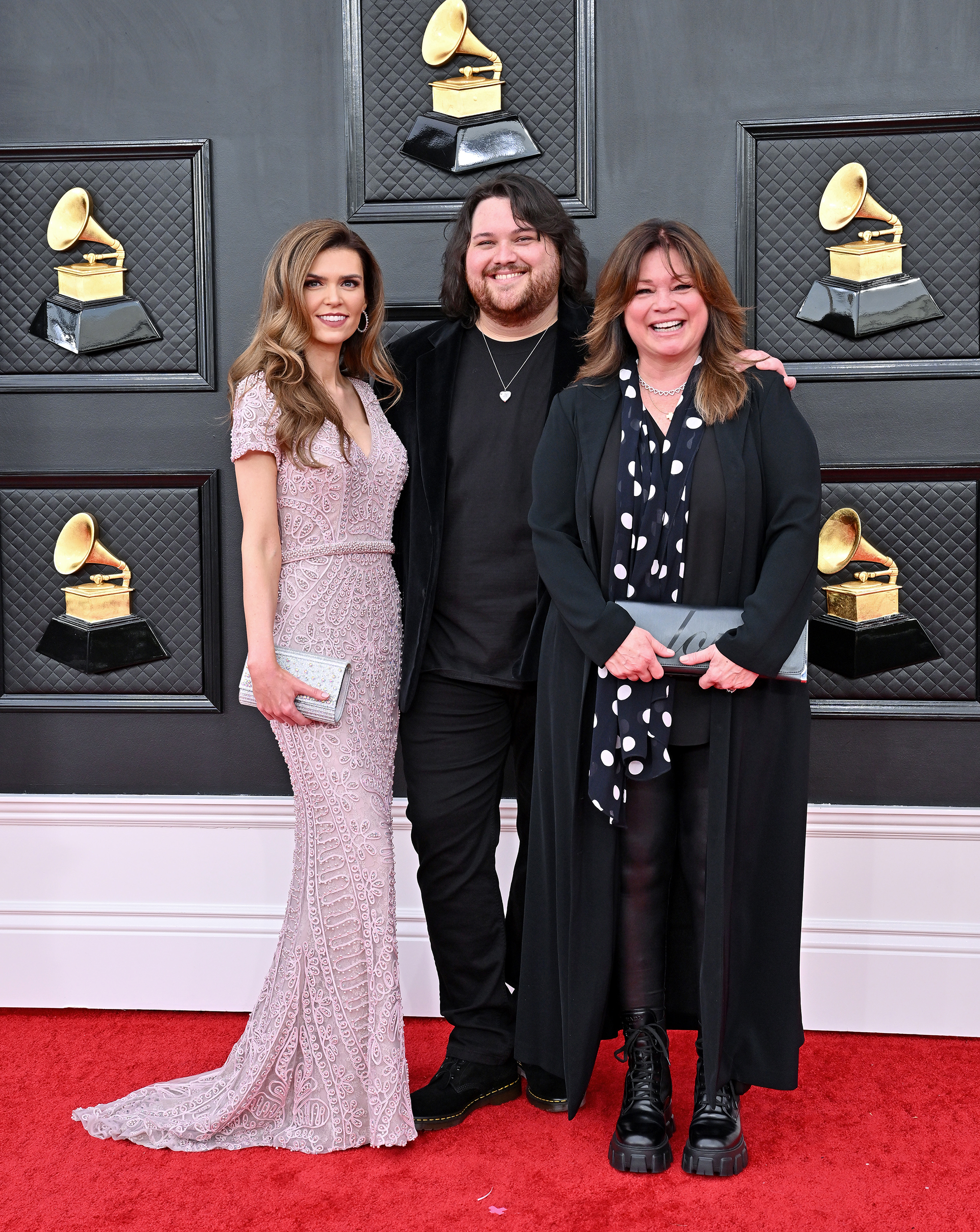 Andraia Allsop, Wolfgang Van Halen, and Valerie Bertinelli at the 2022 Grammy Awards