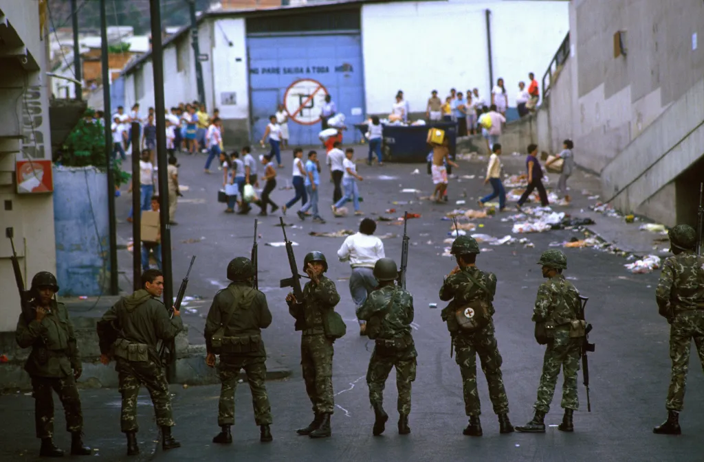 Members of the army during riots in Caracas.