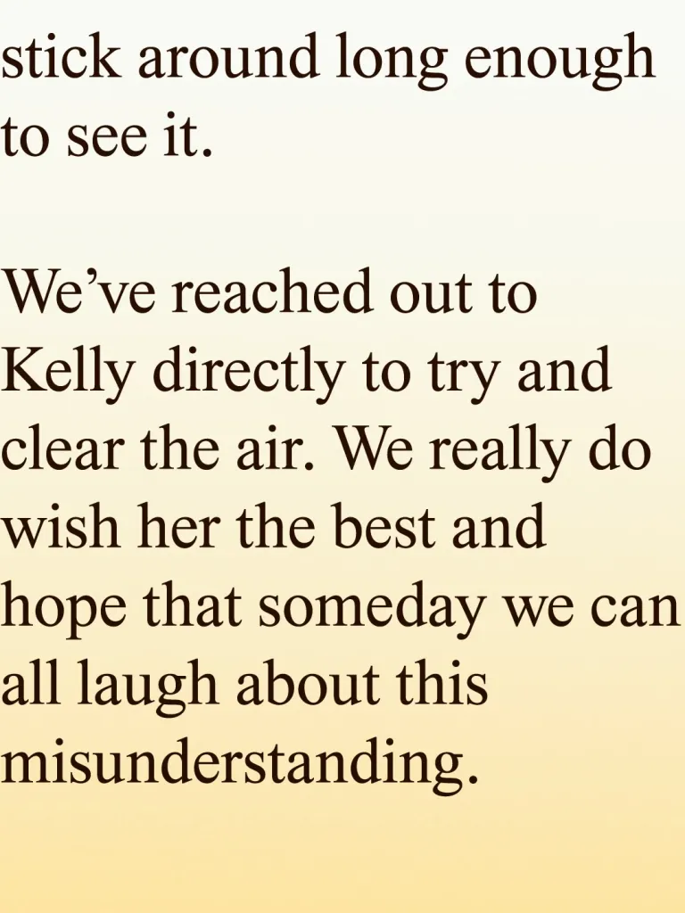 Text from Art of Play's statement addressing the misunderstanding with Kelly Clarkson.
