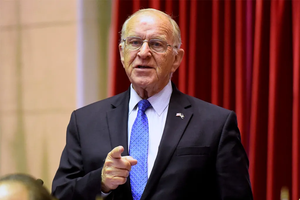 Assemblyman David G. McDonough speaks in the Assembly Chamber at the state Capitol in Albany, N.Y.