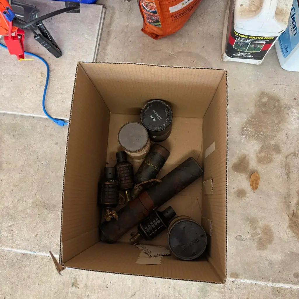 An Austin bomb squad safely removed six live World War II grenades after a Texas man found them inside a box he bought at an estate sale.
