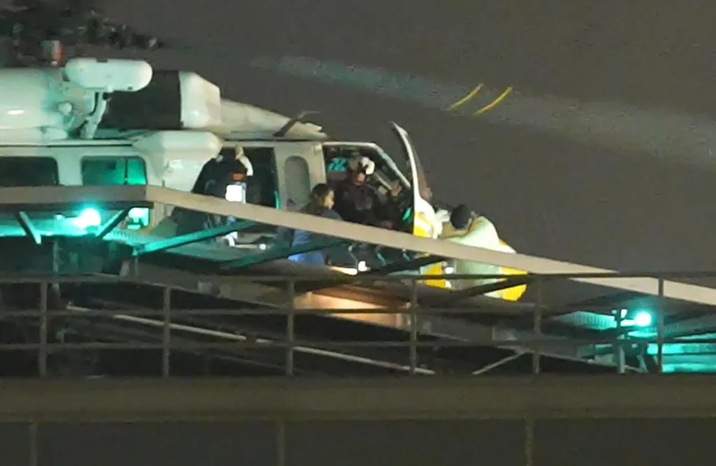 A medical helicopter at the scene of a crash in Avalon, Catalina Island, California.
